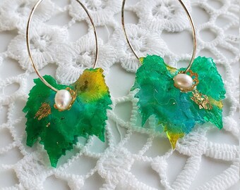 Maple Leaf Earrings with Pearl/ Gemstone, Hoop/ Stud / Dangle