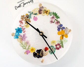 Real Flower Wreath Clock, Pearl White, 18cm, Wedding Housewarming Anniversary Unique Gift