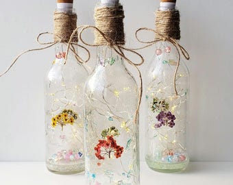 Upcycled Flower Bottle Light, LED Tea Light