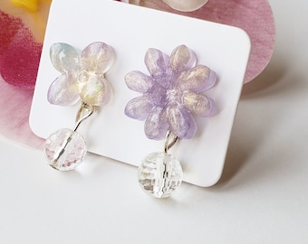 Flower Studs with Gemstone Dangle, Multiple Design, Light Weight