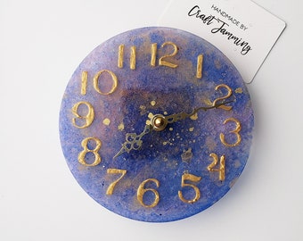 Purple & Gold Marble Small Silent Clock, 14.5cm, Wedding/ Housewarming/ Anniversary unique gift