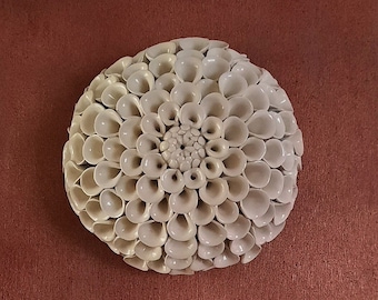 DALIA handmade white ceramic flower, size L, 3D wall decoration, centerpiece, wall decorations