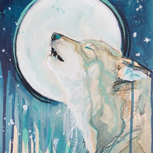 Wolf Full Moon Acrylic Art Print, Wolf Painting, Wolf Print, Animal Art, Nursery Decor, Kid Room Decor, Home Decor,