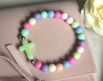 Beaded Cross Bracelet For Kids, Beaded Cross Charm Bracelet, Beaded Religious Cross Bracelet