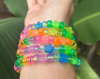 Glow-in-the-Dark Bracelets Sets For Halloween, Rainbow Glowing UV Bracelets With Stars, Festival Glow In The Dark Bracelets