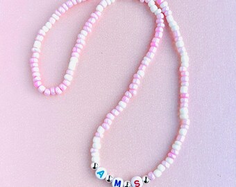 Girls Beaded Necklace For Kids, Personalized Beaded Necklaces for Girls and Toddlers, Beaded Necklace for Little Girls, Pink Name Necklaces