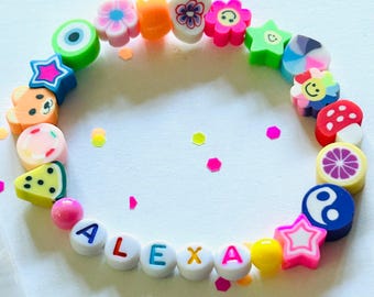 Kids jewelry gift charm bracelet for girls, colorful charm bracelet with beaded name