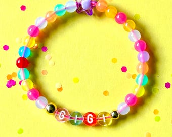 Beaded Bracelet Custom Name and Star, Personalized Bead Bracelet With Name, Colorful Name Bracelet