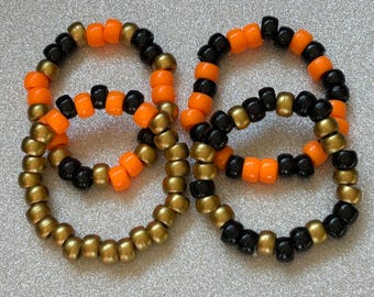 Bracelets for Halloween , Orange And Black Jewelry for Halloween, Pony Bead Bracelets For Fall