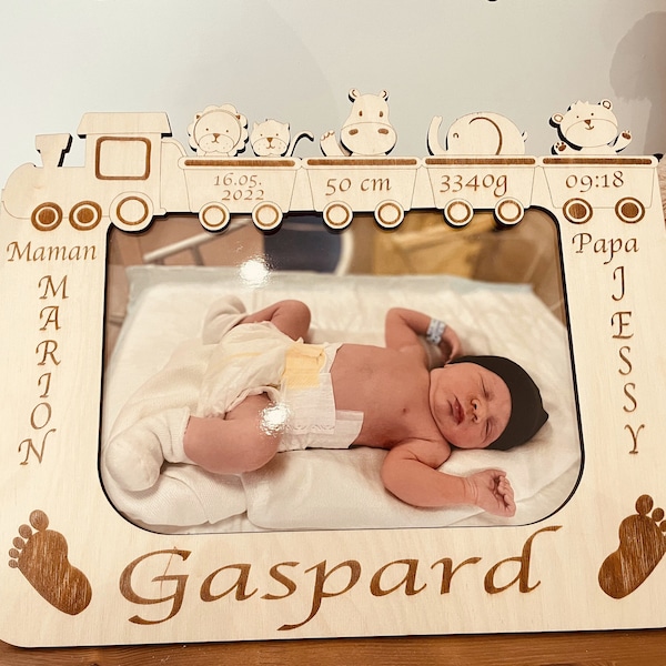 Cadre naissance bois personnalisé, Cadeaux naissance pour Bébé, Cadre photo prénom enfant Personnalisé, Décoration chambre Taille enfant