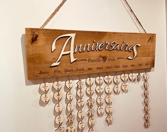 XXL Geburtstagskalender aus Holz, hängende Dekoration aus Holz, Geburtstagserinnerung für Familie und Freunde, personalisierte Wanddekoration für Partys