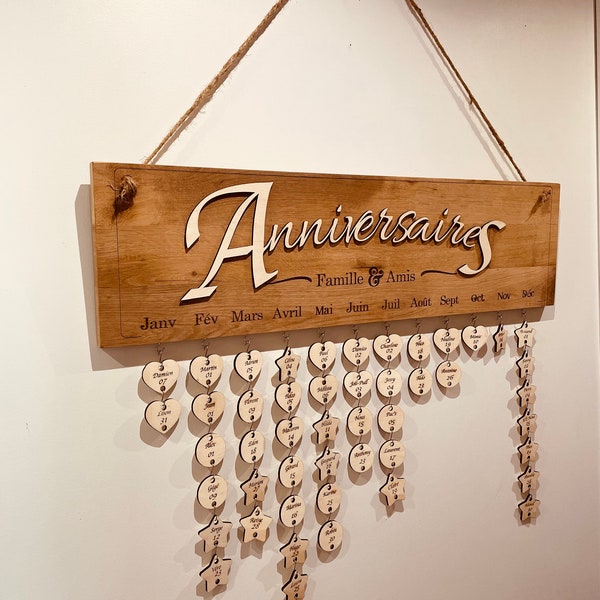 XXL Wooden Birthday Calendar, Wooden Hanging Decoration, Family and Friends Birthday Reminder, Personalized Wall Decoration Parties