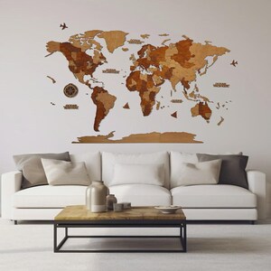 Carte du Monde en Bois - Made in France  | Décoration Murale 3D | Artisanat Français | Idée Cadeau Voyageur