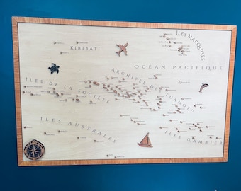 Polynesia wall map, Wall decoration, Pacific Islands, Wall art, Cartography, Travel, Precise cartography, Made in France