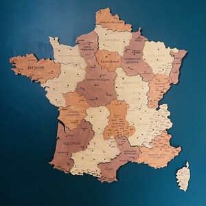 Carte de France en bois, Décoration murale carte de France, Artisanat en Bois, Carte de Voyage en Français, Déco Intérieur