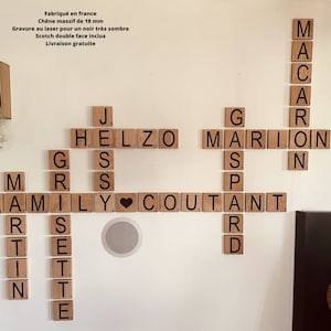 Carta de Scrabble gigante, juego de Scrabble de decoración de pared, peón de juegos de mesa de nombre, decoración interior de madera natural única