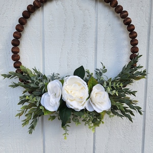 Front door wreath | beaded hoop front door wreath | spring| peony | roses | floral wreath | circular | year-round | modern farmhouse | boho