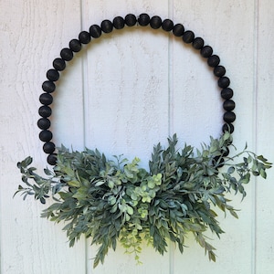 Front door wreath | beaded hoop front door wreath | neutral | greenery | floral wreath | circular | year-round | modern farmhouse | boho