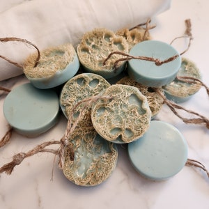Peppermint Tea Tree Loofah Soap Scrubber- Small Batch - Natural Loofah - Hand Poured Soap - Small Batch - Homemade Soap - Goat&#39;s Milk Soap