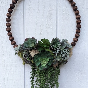 Front door wreath | beaded hoop front door wreath | front door succulent wreath | circular | year-round | modern farmhouse | boho decor