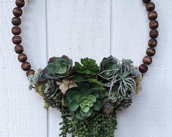 Front door wreath | beaded hoop front door wreath | front door succulent wreath | circular | year-round | modern farmhouse | boho decor