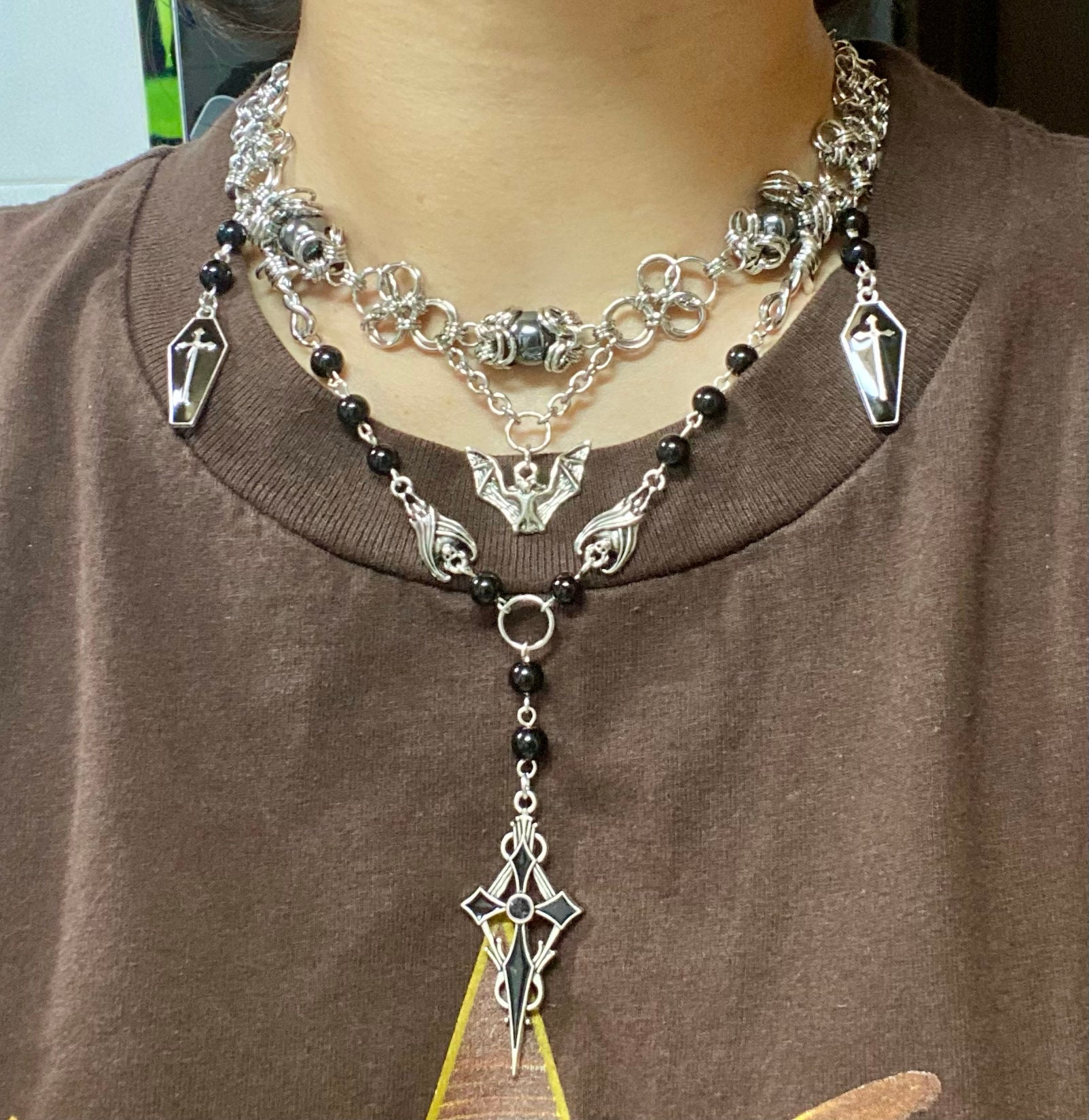 Malleus Maleficarum Chainmail Rosary Necklace – Gothic Bat Coffin ...