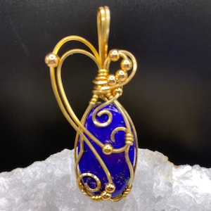 Lapis Pendant Necklace Blue Lazuli Wire Wrapped Adjustable Cord Gift Box