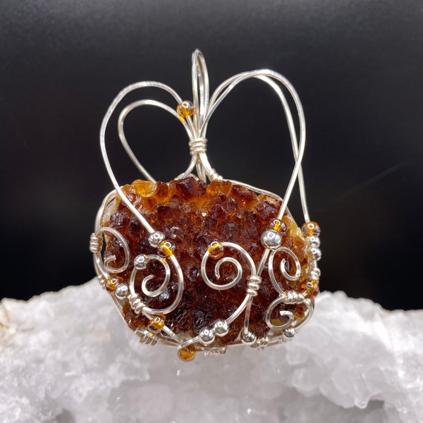 Genuine Madeira Citrine and Lab Diamond Silver Halo Necklace main image 0