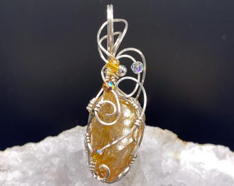 Imperial Topaz Crystal Pendant, Raw Gemstone Wire Wrap Necklace, Designer Handmade Jewelry