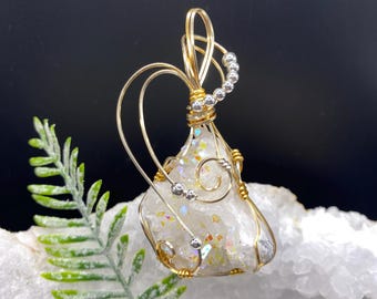 Angel Aura Quartz Crystal Pendant, Gold Wire Wrapped Necklace