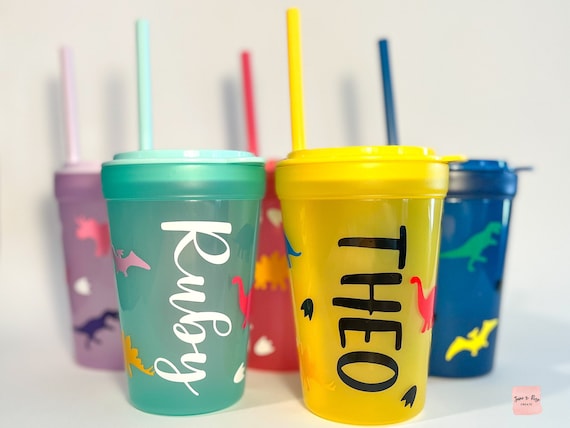 Childrens Dinosaur Cold Cup . Kids Cup With Straw . Cup for Toddler .  Reusable Glitter Cold Cup . Kids Cup . Birthday Gift Idea for Kids 