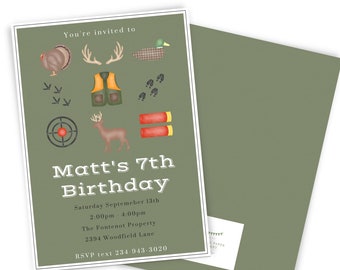 Hunting Theme Birthday Party Invite, Printable Invitation, Camo Birthday Party Invitation Template, Digital Download, Hunting & Fishing