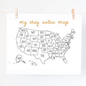 Us Sales Map | Etsy Sales Map | Map Coloring Page | Usa Sales Map | Printable Sales Map | Sales Tracker | Small Business Tracker