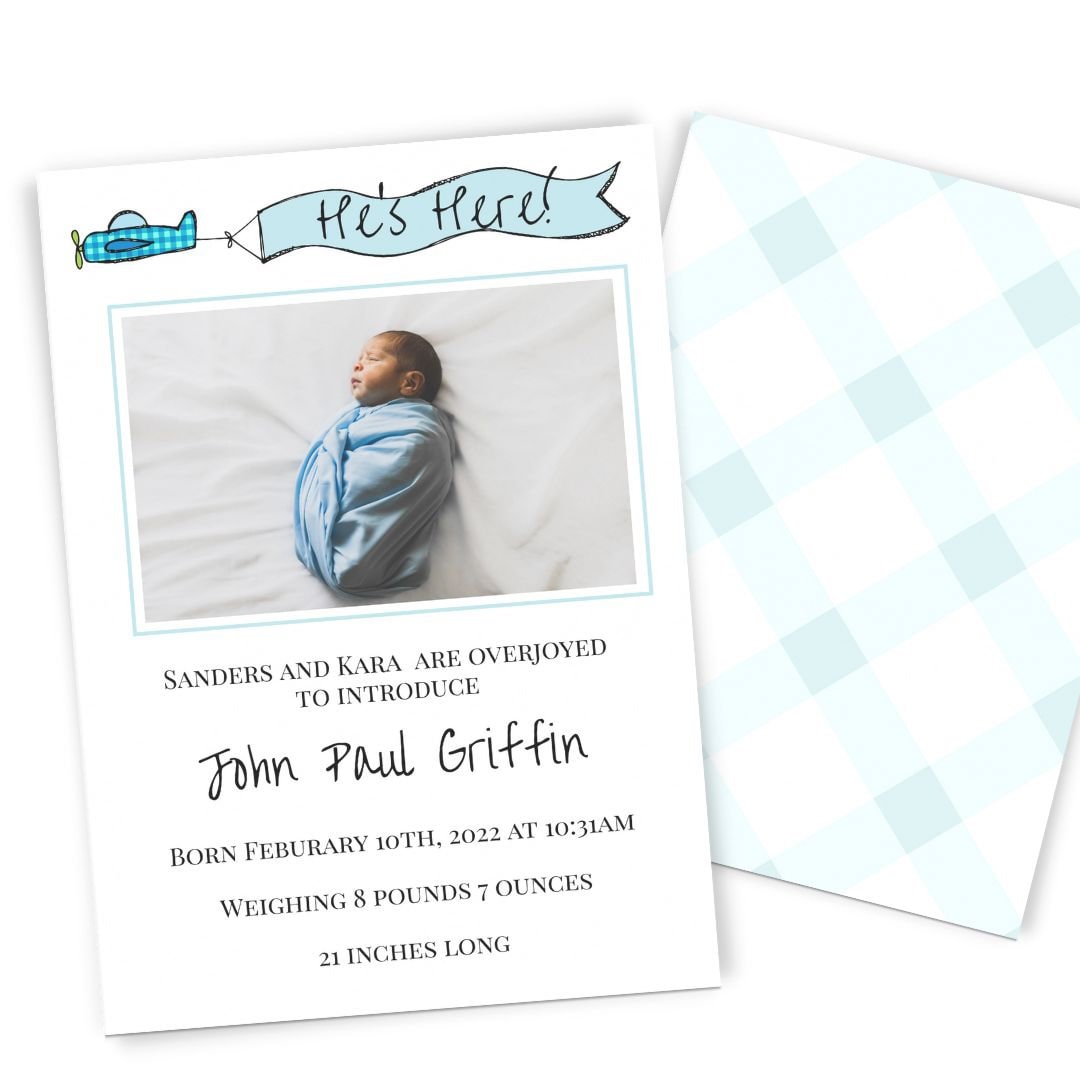 Customizable 'Hello World' Birth Announcement on Premium Cardstock