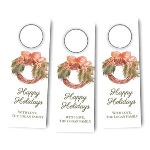 Printable Holiday Wreath Wine Tag