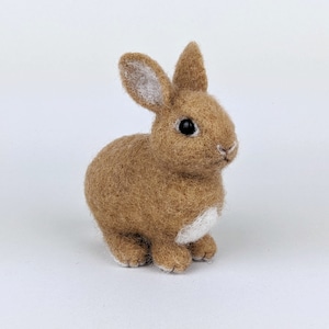 Needle Felted Bunny Sculpture: Handmade Wool Rabbit with Glass Eyes