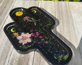 Cosmic Cactus Handmade Resin Floral Cactus Dish // Trinket Tray // Rolling Tray