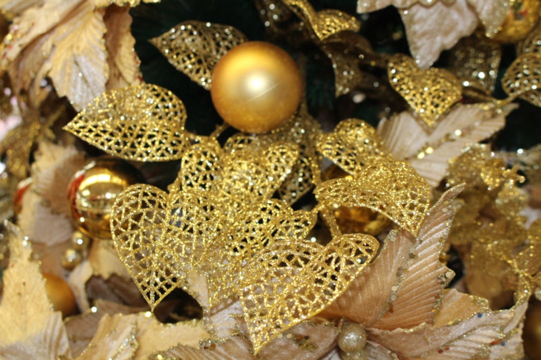 Metallic Gold Magnolia Leaves Spray 34 Gold Glitter Etsy UK