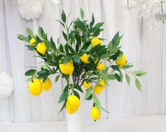 34" Artificial Lemon Stems: Faux Lemon Branch for Home Decor