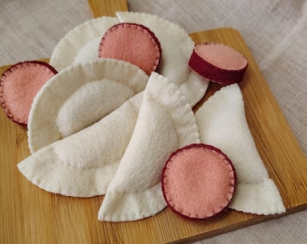 Felt Pierogi and Sausage Play Set Pretend Kitchen Set Fabric Pretend Play Food