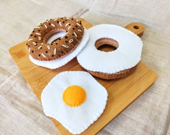 Felt Egg Bagel Sandwich Set Play Food Set Fabric Pretend Toy Kitchen/ Bakery Set