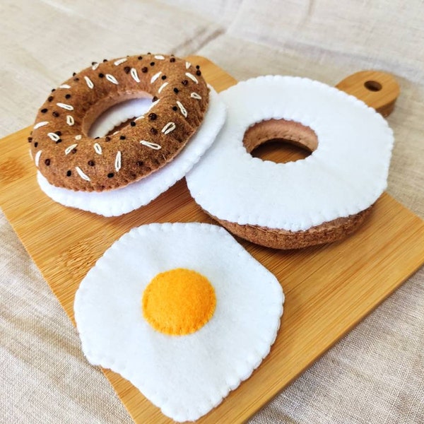 Felt Egg Bagel Sandwich Set Play Food Set Fabric Pretend Toy Kitchen/ Bakery Set