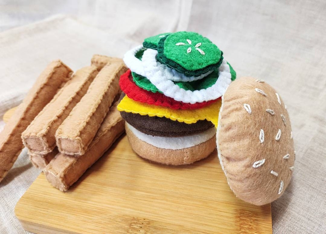 Felt Play Food Burger and French Fries Set Play Food Kitchen Etsy
