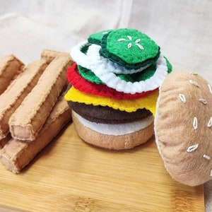 Felt Burger and French Fries Set Play Food Kitchen Fake Food Faux Food Pretend Play Fabric Food