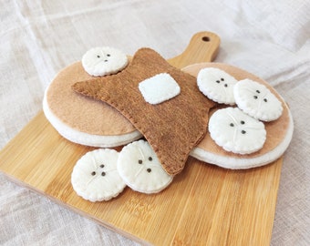 Felt Banana Pancakes and Syrup Set Play Food Pretend Kitchen Fabric Pretend Toy Kitchen/Bakery