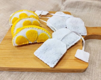 Felt Tea Bags and Lemon Slices Play Food Pretend Play Food Fabric Faux Food Tea Party Play Kitchen