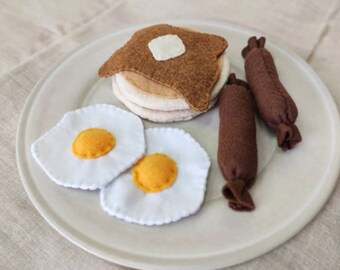 Felt Pancakes/ Syrup/ Eggs/ Sausage Play Food Pretend Kitchen Set Fabric Pretend Play Food