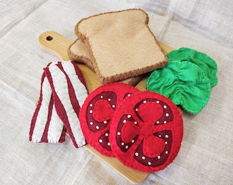 Felt BLT Play Set Bacon/Lettuce/Tomato/Bread/Toast Fake Food Play Kitchen Faux Food Set Fabric Pretend Play Food