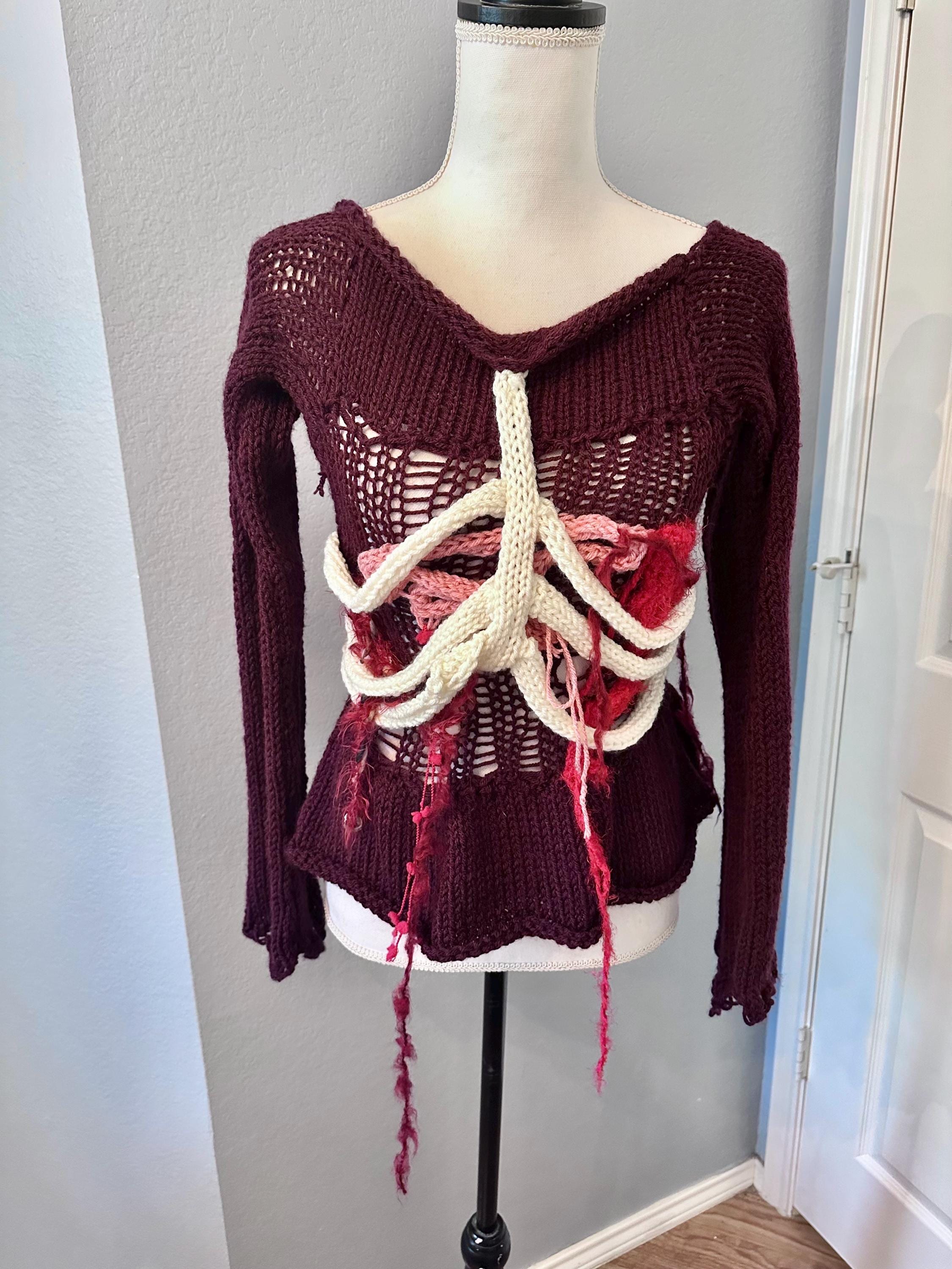 Y2knots Auth Bone & Guts Handmade Knit Sweater Top S - Etsy