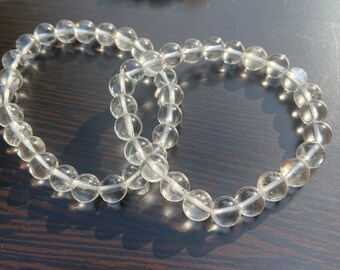 Pulsera de cuentas de cristal de cuarzo transparente natural de 8 mm - Chakra de la corona - Todos los chakras - Poder - Amplificación de energía - Manifestación